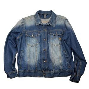 VTG RocaWear Blue Denim Jacket XL Oversized Trucker Hip Hop Jay-Z Y2K Faded